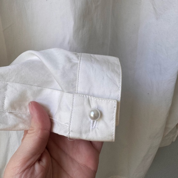 White Pearl-Embellished Women’s Button Down Shirt Vintage Size Medium - Picture 5 of 7